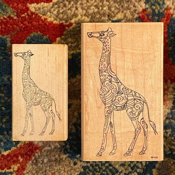 Giraffe Mom & Baby Rubber Craft Stamp Swirls - Picture 1 of 3